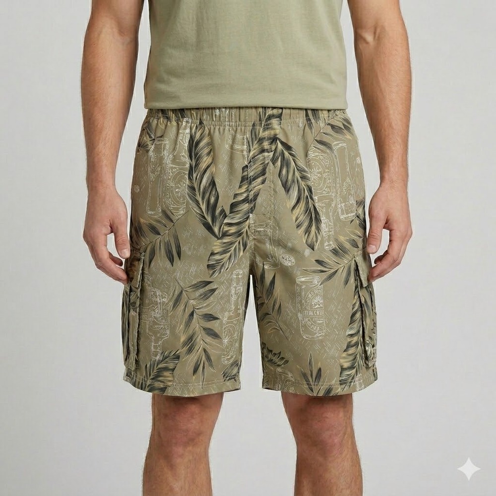 Caribbean‎ Joe Tropical Paradise Beer Print Swim Trunks Men's Large Tan EUC